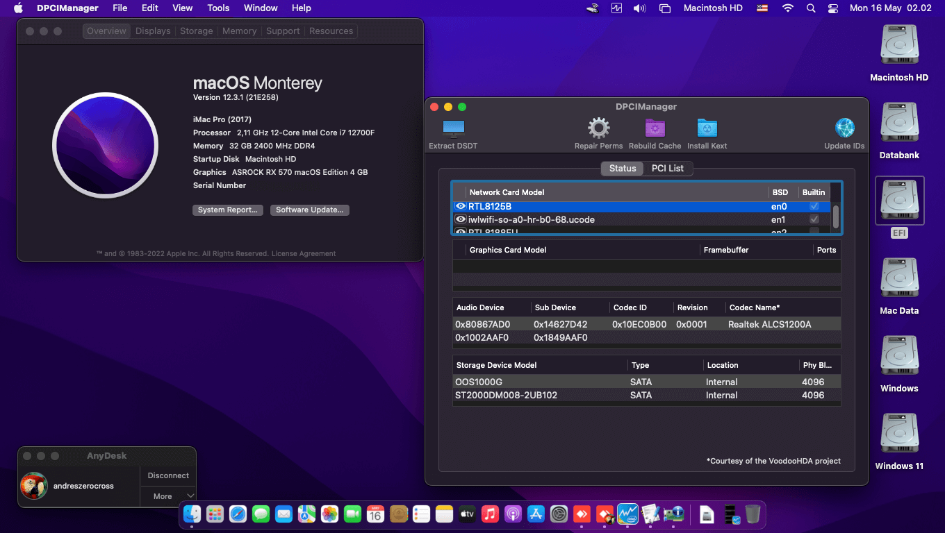 Success Hackintosh macOS Monterey 12.3.1 Build 21E258 in MSI MAG B660M Mortar Wifi DDR4 + Intel Core i7 12700F + Asrock RX 570